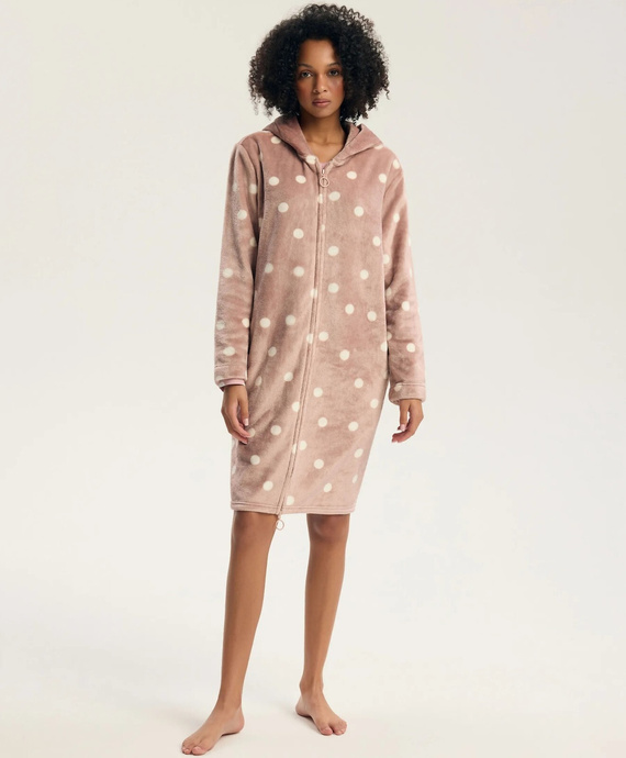 43599 Darlan Vestaglia da donna con cappuccio Henderson crema - morbida, leggera, prima del ginocchio