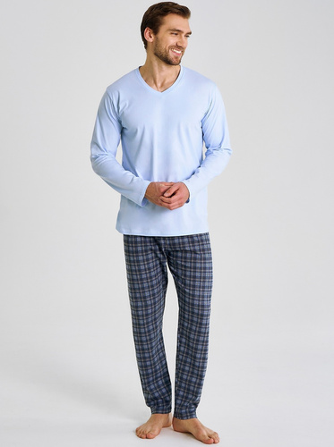 Pigiama da uomo Mark 3475, 3476, 3477 Taro - cotone, manica lunga, comfort overnight blu