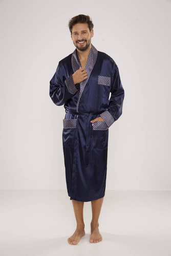 940 Forex accappatoio da uomo in raso - blu navy