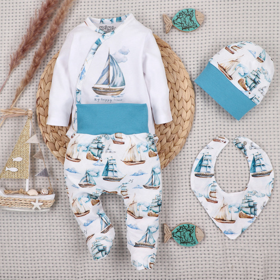 NINI ABK-0051/ZAG Ship completo neonato 4 pezzi in cotone organico 100%