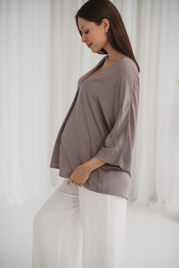 Mamafullness Camicetta da gravidanza per allattamento Milk&Love beige - viscosa, manica 3/4, oversize