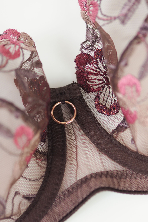 Reggiseno Mediolano 19255 in pizzo color cioccolato con ricamo floreale