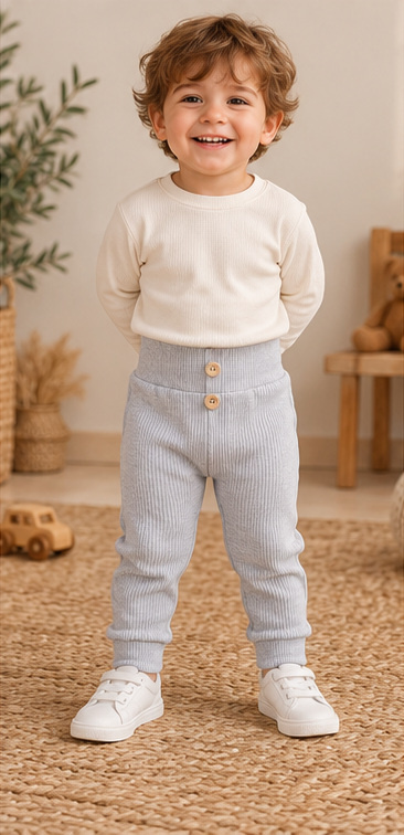 Leggings da bambino LC008 grigio mélange in cotone a coste con bottoni