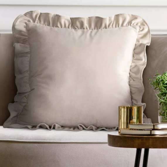 Copricuscino Brenda 45x45 verde salvia velluto volant beige