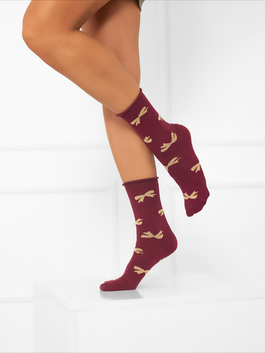 S183D Figaro Calze lunghe non pressurizzate da donna Moda italiana - fiocchi bordeaux