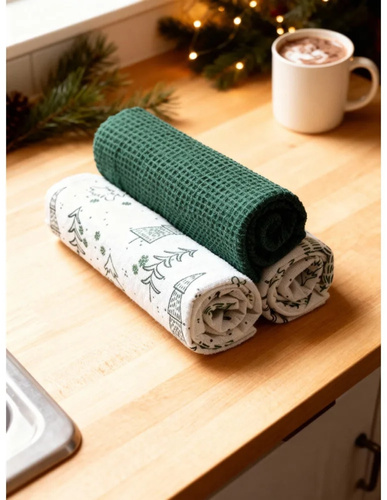 Moraj MRT1500-018 strofinacci da cucina natalizi verdi 3 pezzi cotone