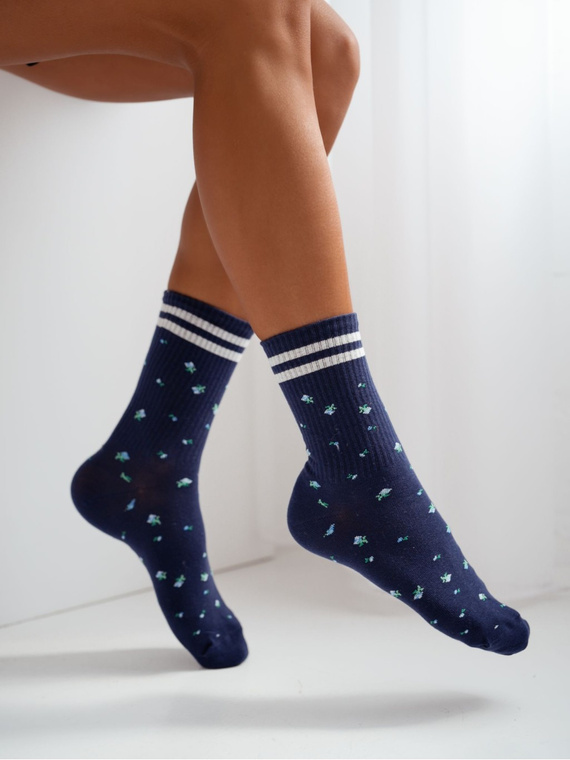 Calze donna cotone Milena 0200-242– a coste comode quotidiane navy