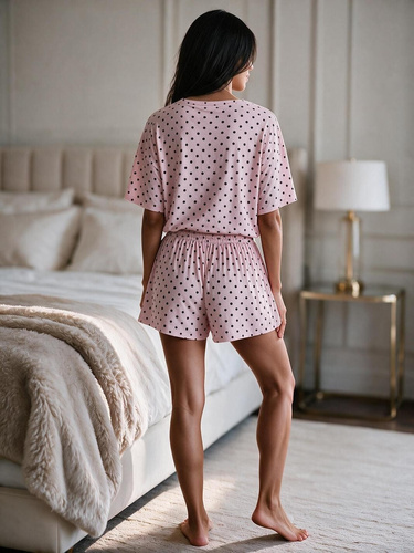 Luna 1311 Pigiama Donna Corta in Cotone Pois Rosa 100% Cotone