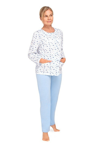 Maria III 202 Martel Pigiama da donna blu 32- 100% cotone | Senza bottoni | Manica lunga e pantaloni lunghi | Comfort premium per tutto l'anno