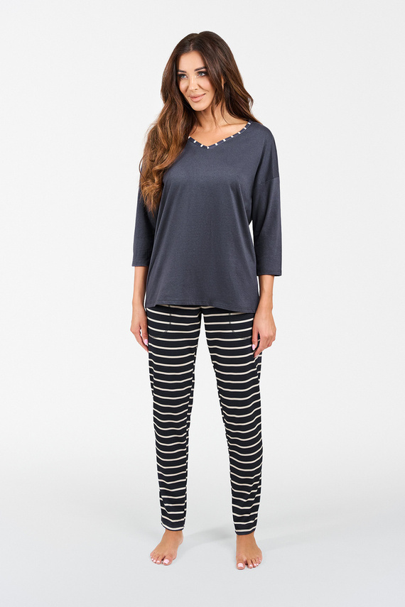 Betty Pigiama da donna manica 3/4, pantaloni lunghi Moda italiana - stampa grafite/grafite