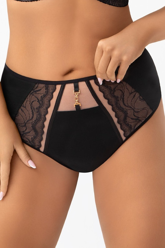 Gorsenia Latika K 977 nero- Slip brasiliano con pizzo, rete e fibbia dorata