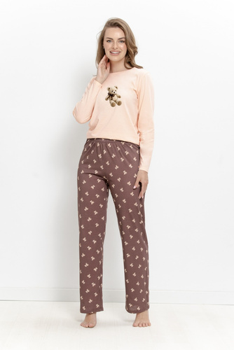 Pigiama donna Taro Lumi 3627 in cotone, lunga, color pesca con orsetti