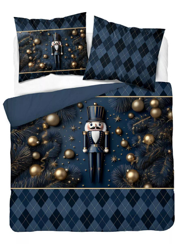 5823 A Christmas Dreams biancheria da letto in cotone Detexpol blu navy con Schiaccianoci - set natalizio 100% cotone