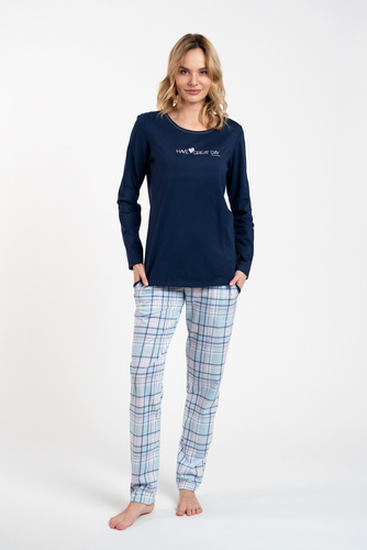 Glamour Pigiama donna manica lunga e pantaloni lunghi Italian Fashion - blu navy/stampa
