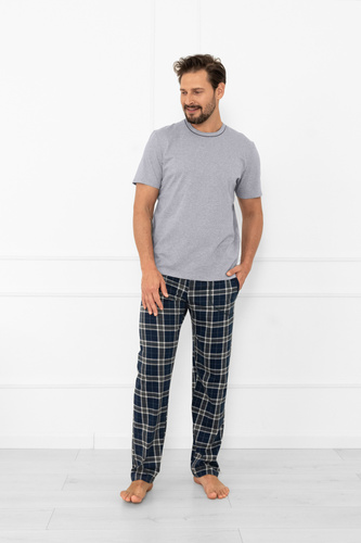 Pigiama uomo Andreas - manica corta, pantalone lungo, cotone Moda Italiana - melange/stampa