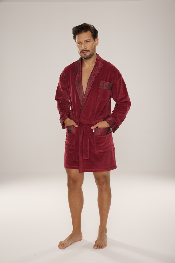 866 Noble Accappatoio in velluto De Lafense da uomo - corto, elegante, in cotone - bordeaux