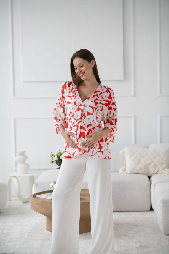 Camicetta premaman Mamafullness Milk&Love a fiori - viscosa, manica 3/4, oversize