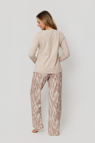 Mefemi Noelia PW85 Pigiama in cotone cappuccino, pantaloni a fantasia, set da donna