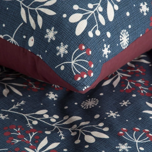 Kristy Christmas bedding Eurofirany blu navy/bordeaux - cotone ranforce, reversibile