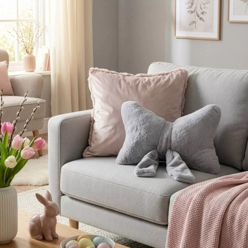 Eurofirany Wiosna 135 – cuscino decorativo 37x10x30 con fiocco silver