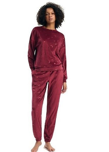 Pigiama da donna Henderson 45439 Gilly Carmine 100% cotone manica lunga
