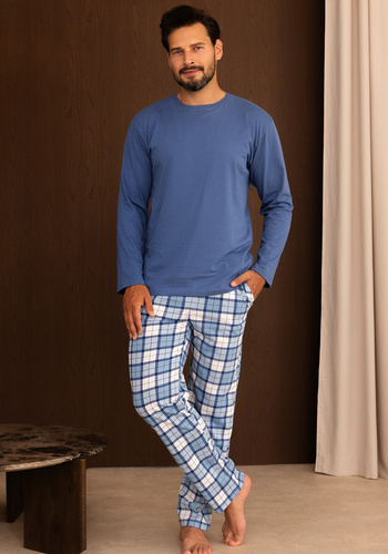 Pigiama uomo Regina 6010 100% cotone manica lunga comoda per tutto l'anno blu