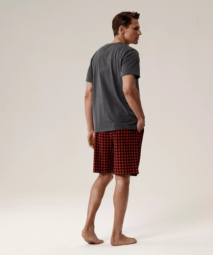 Pigiama da uomo NMP-397 - cotone grigio rosso, manica corta, leggero e confortevole per l'estate