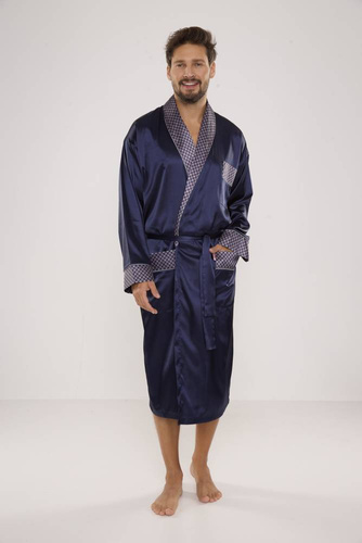 940 Forex accappatoio da uomo in raso - blu navy