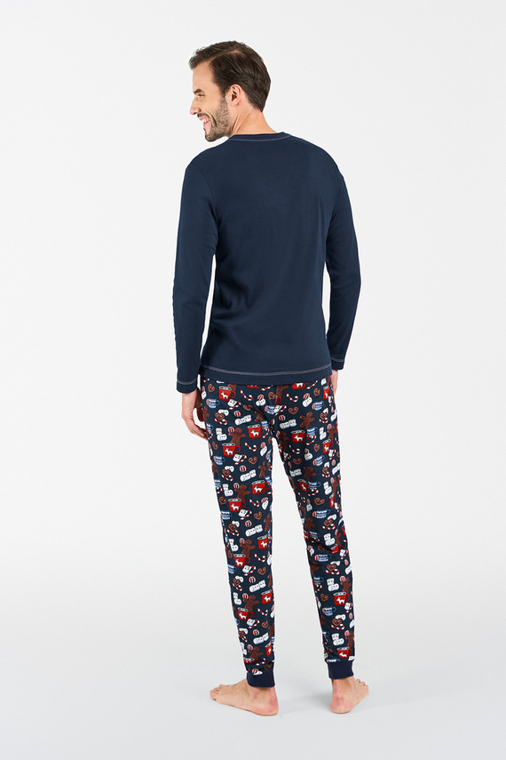 Rojas Pigiama da uomo a maniche lunghe, pantaloni lunghi Moda italiana - blu navy/stampa