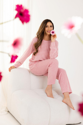 713 Pigiama da donna rosa Regina - spugna calda, righe, manica lunga