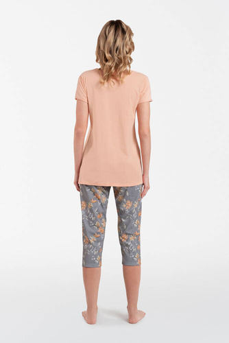 Kasali Pigiama donna manica corta e pantaloni 3/4 Moda italiana - salmone/stampa