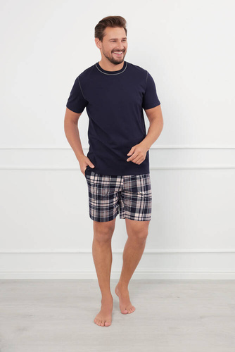 Edwin Pigiama da uomo a maniche corte, pantaloncini Moda italiana - blu navy/stampa