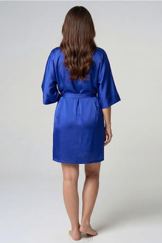 Accappatoio Unikat Elodie Satinato Blu Cobalto Donna 3/4 Peniuar con Cintura
