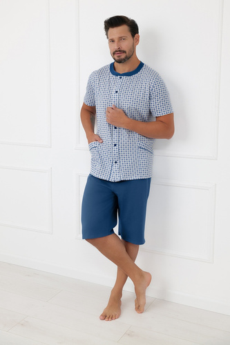 Pigiama uomo Homer Italian Fashion in cotone, corta, con apertura frontale