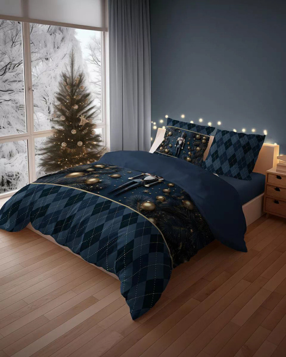 5823 A Christmas Dreams biancheria da letto in cotone Detexpol blu navy con Schiaccianoci - set natalizio 100% cotone