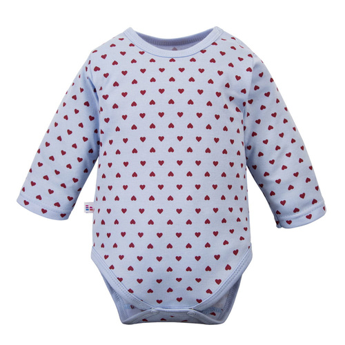 Body neonato Love Eevi azzurro con cuoricini 100% cotone, apertura totale