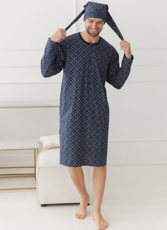Camicia da notte uomo Taro 3673 Philippo 100% cotone manica lunga - rombi