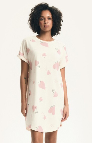 Camicia da notte da donna 44490 Emela pesca Henderson, 100% cotone, manica corta, mezza scollatura rotonda