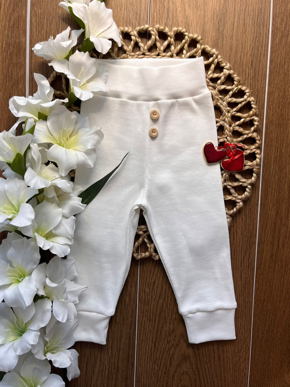 Leggings da bambino LC002 ecru in cotone a coste con bottoni per bambino