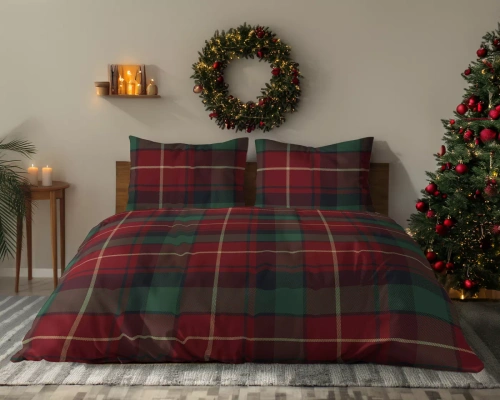Biancheria da letto natalizia 6059 A Detexpol Scozzese natalizio rosso verde 100% cotone
