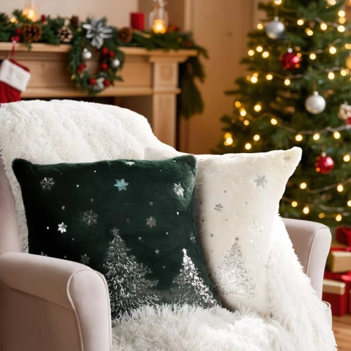 CHP308 Federa natalizia Eurofirany 45x45 con paillettes 3D stelle beige