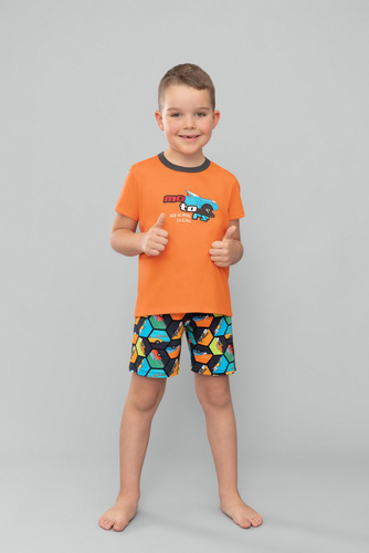 Pigiama a maniche corte Comics Boys, pantaloni Italian Fashion - arancione/stampa