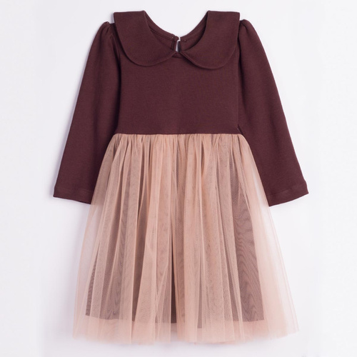 226161 Nicol HANIA Vestito-body con tulle beige marrone manica lunga