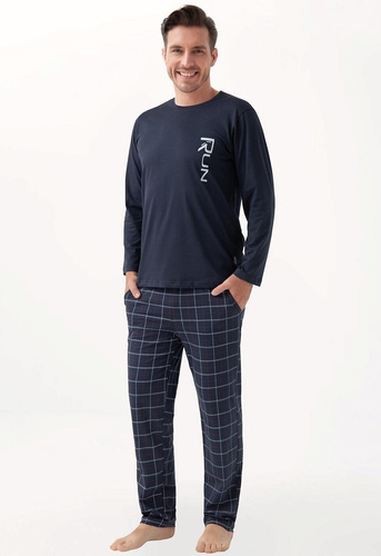 Pigiama uomo 810 Luna blu navy - cotone, manica lunga, pantalone con tasche