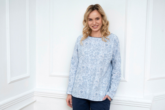 Gracjela Pigiama donna manica lunga, pantaloni lunghi Moda italiana - stampa blu/verde