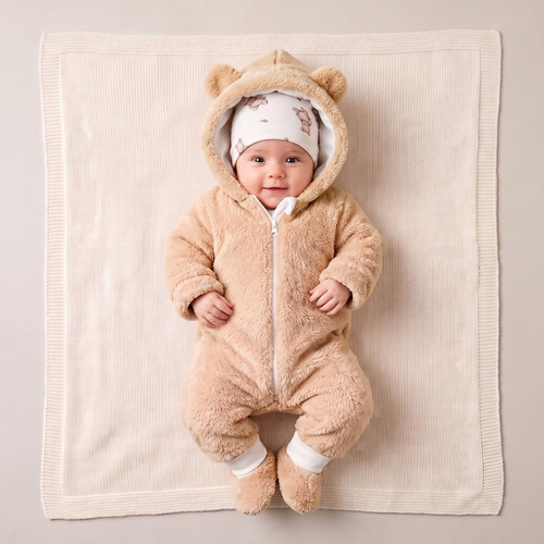 227270 Nicol BENEK Tuta neonato orsetto + scarpine beige con cappuccio