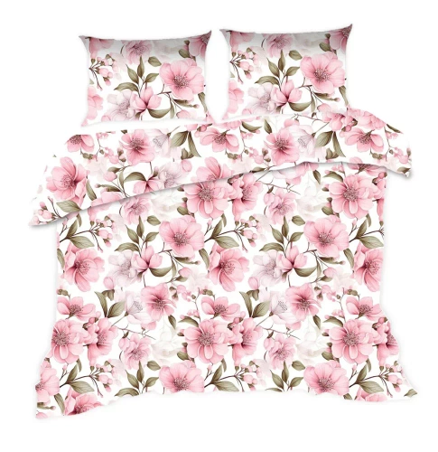 1893N Biancheria da letto in cotone Classic E24 Karo fiori rosa cipria - 100% cotone, resistente, colorato, set da 2 pezzi