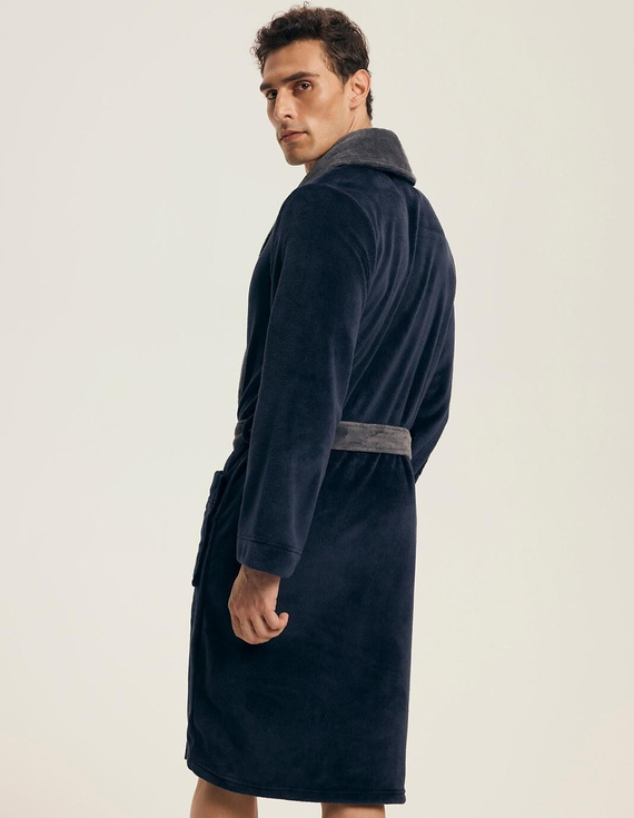 Accappatoio Henderson da uomo 43378 Nocturn - blu navy, legato in vita, in morbida maglia