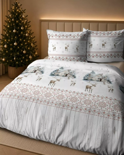 Biancheria da letto Detexpol 6060 A Zimowa Wioska bianca grigia 100% cotone con cerniera