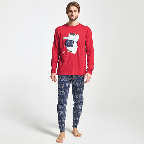 Albano Pigiama da uomo Sorbetto rosso - Natale, con pinguino
